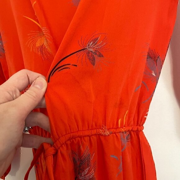 O'NEILL PACSUN Jules Shift Dress Red ish Floral 3/4 Sleeve Tie Waist Button Back - Picture 8 of 16